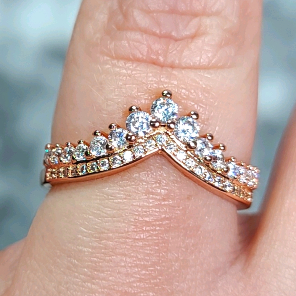 925 Sterling Silver Rose Gold Zirconia Stackable